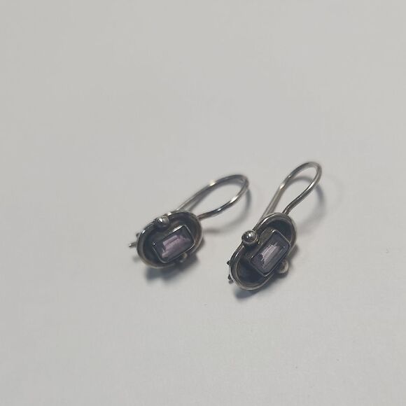 Sterling Silver 925 and Amethyst Earrings French Hooks - Picture 1 of 4
